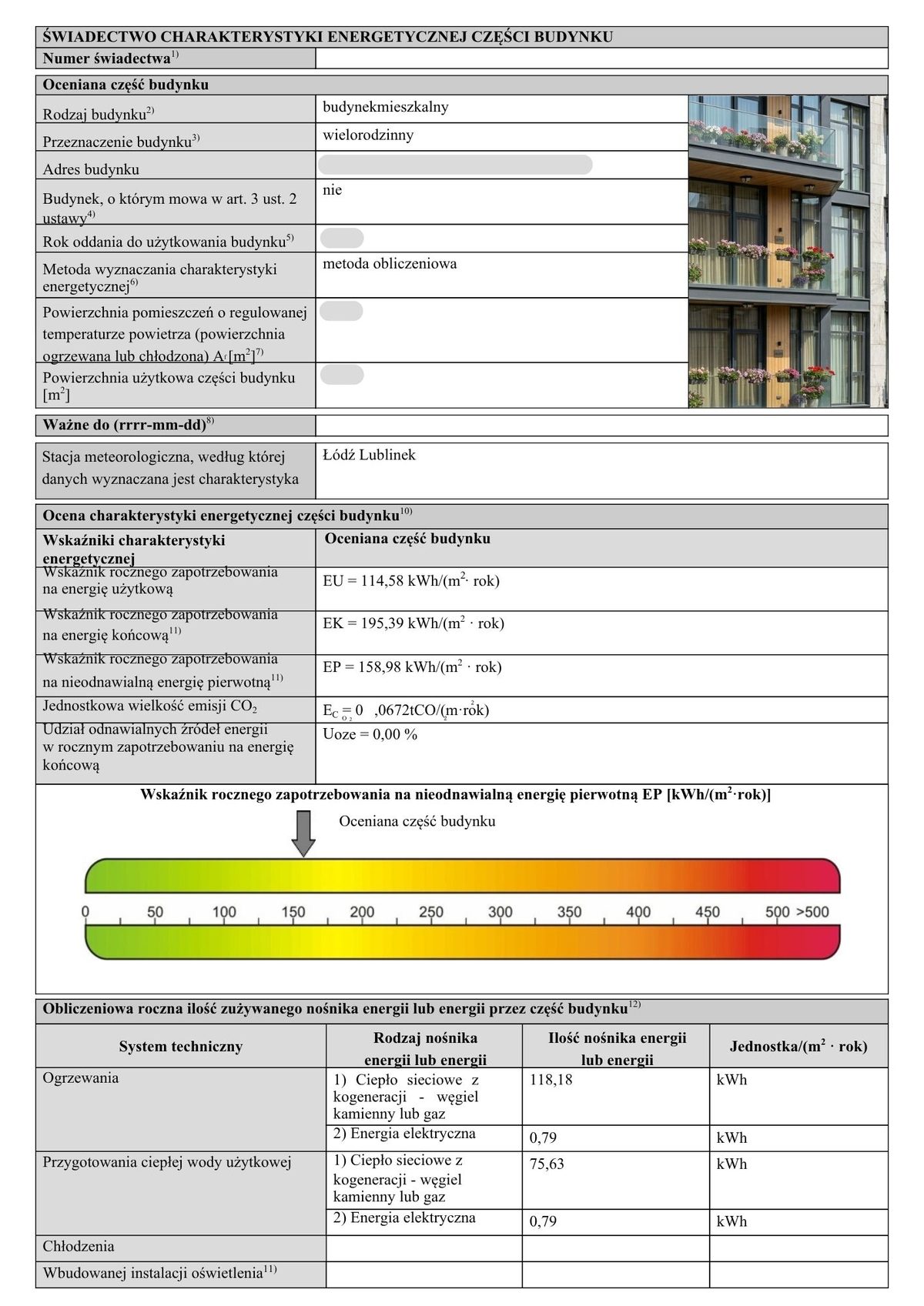 Świadectwo charakterystyki energetycznej — przykładowy dokument